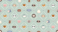 Cute Animal Faces in a diamond shape green wallpaper
