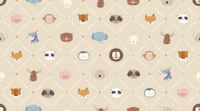 Cute Animal Faces in a diamond shape beige wallpaper