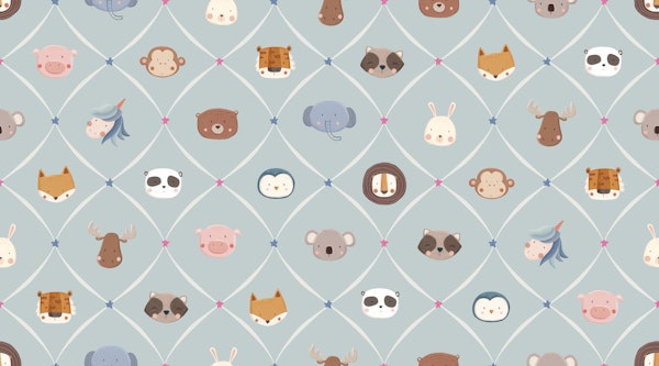 Cute Animal Faces in a diamond shape blue