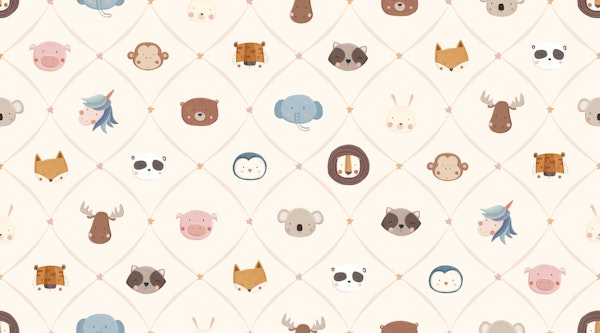 Cute Animal Faces in a diamond shape cream