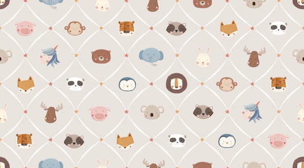Cute Animal Faces in a diamond shape gray