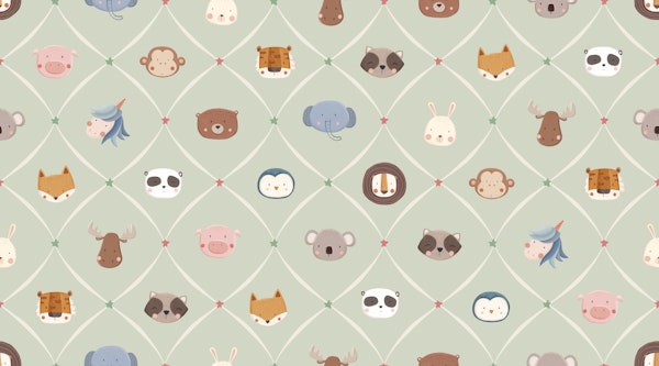 Cute Animal Faces in a diamond shape sage