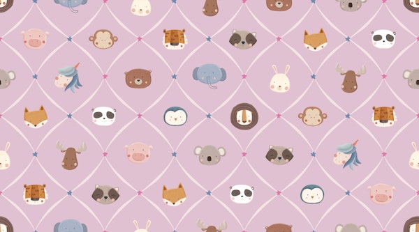 Cute Animal Faces in a diamond shape purple