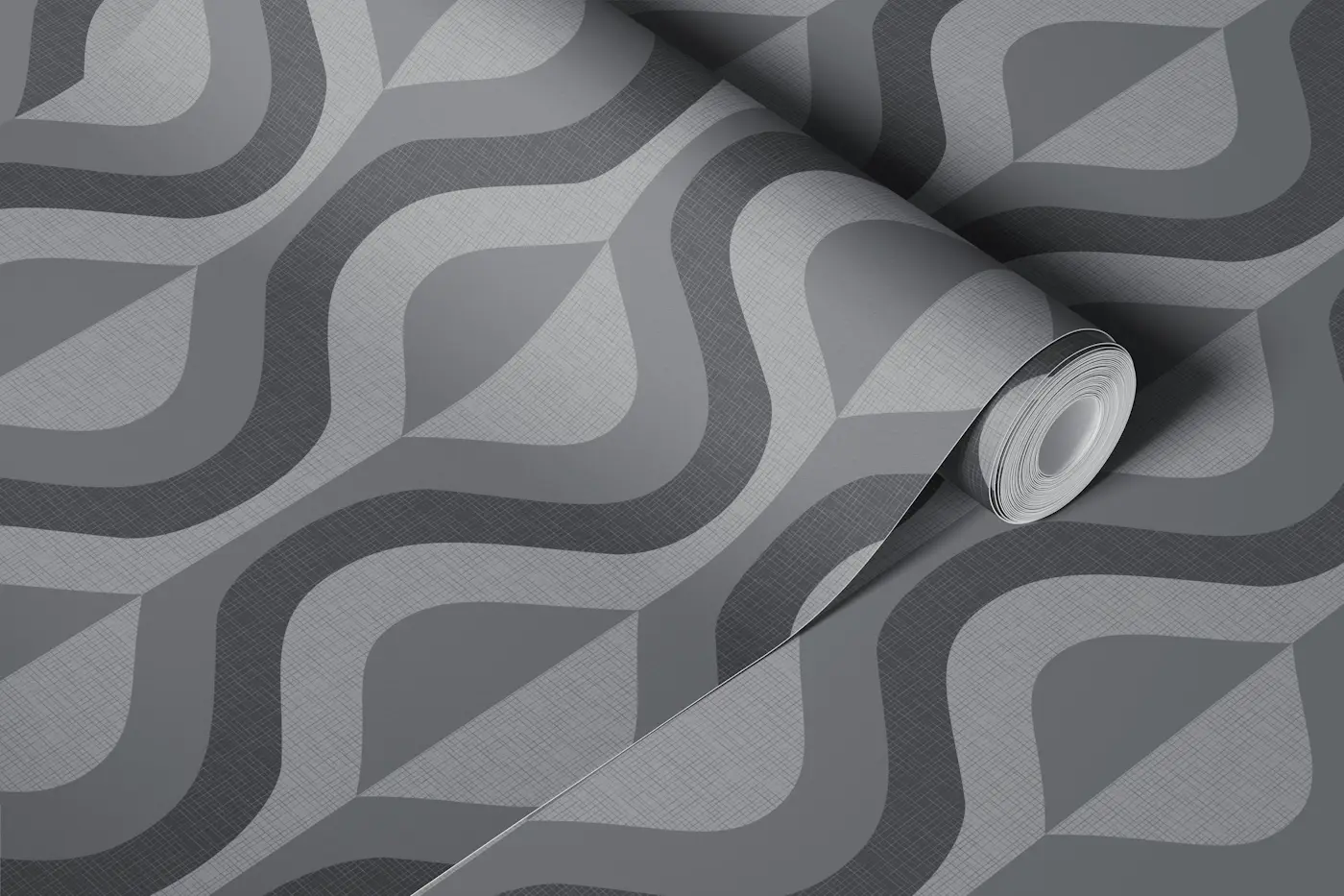 retro sixties ogee - dark grey wallpaper roll