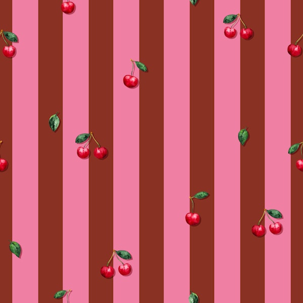 Soft Cherries on Brown Stripes