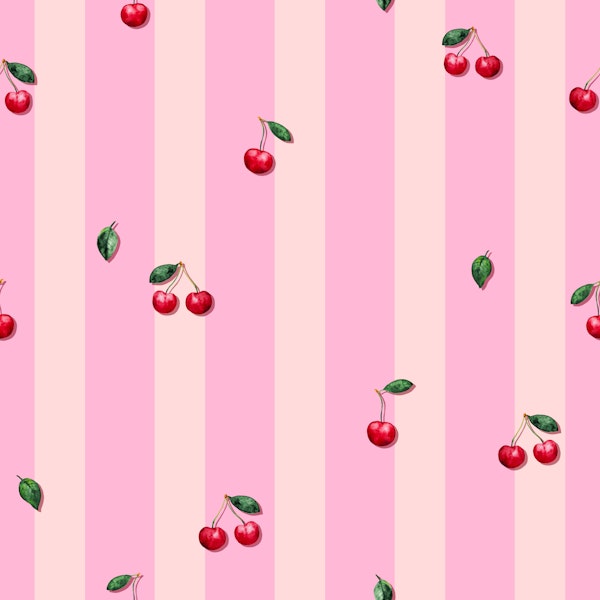 Soft Cherries on Pink Stripes