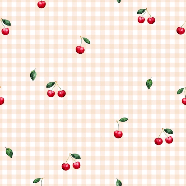 Soft Cherries on Beige Checks
