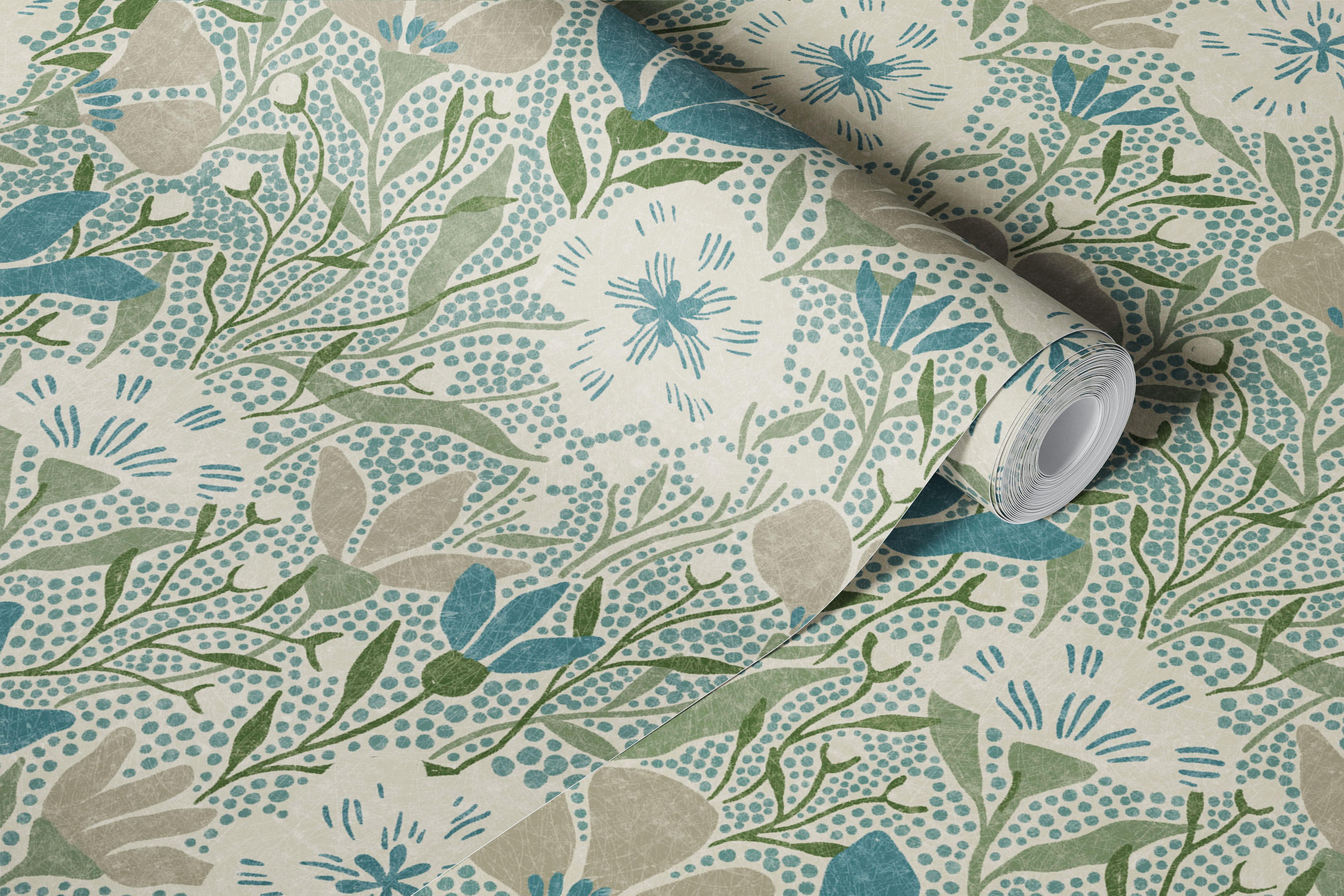 Marilla beige floral wallpaper in a room
