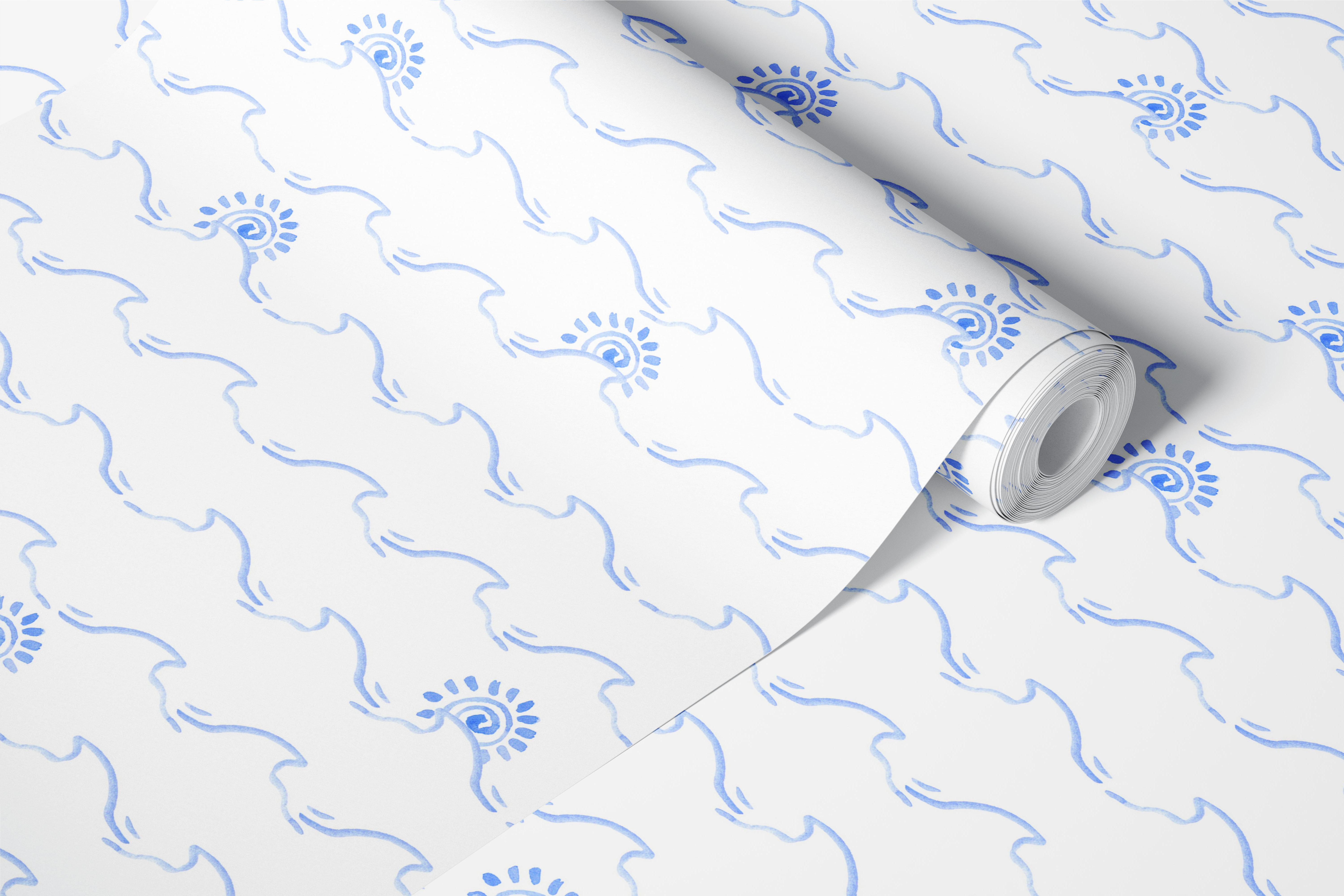 Blue ocean waves and sun doodles wallpaper