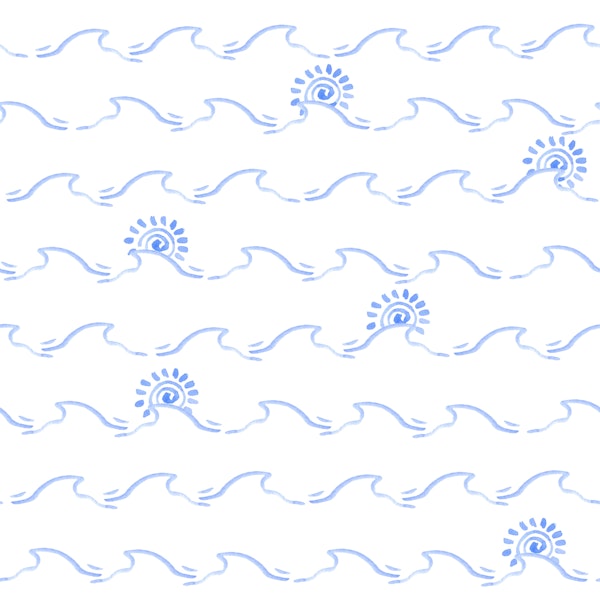 Blue Ocean Waves and Sun Doodles