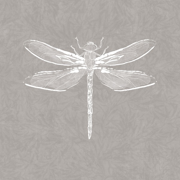 Vintage Dragonfly & Foliage - Taupe
