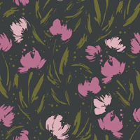 Charcoal and Pink Brush Florals wallpaper