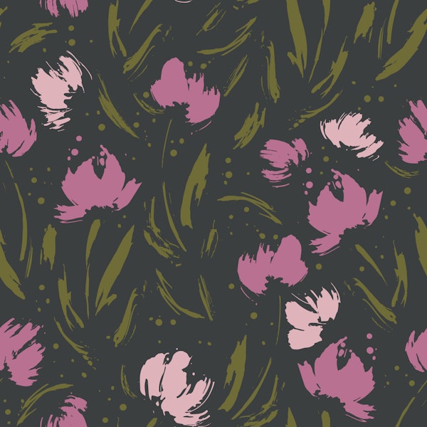Charcoal and Pink Brush Florals