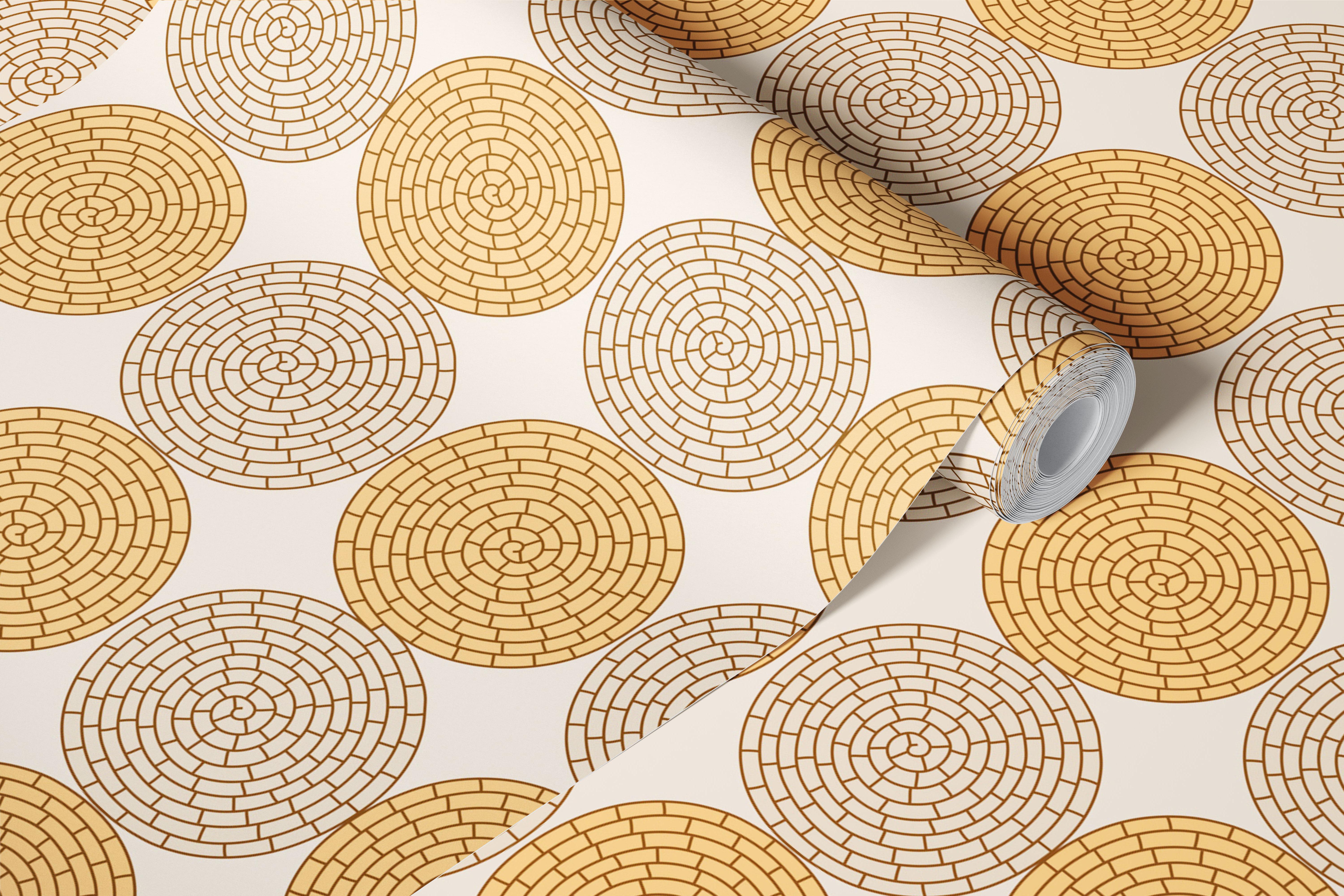 Desert woven circles Sand Yellow tapetas kambaryje