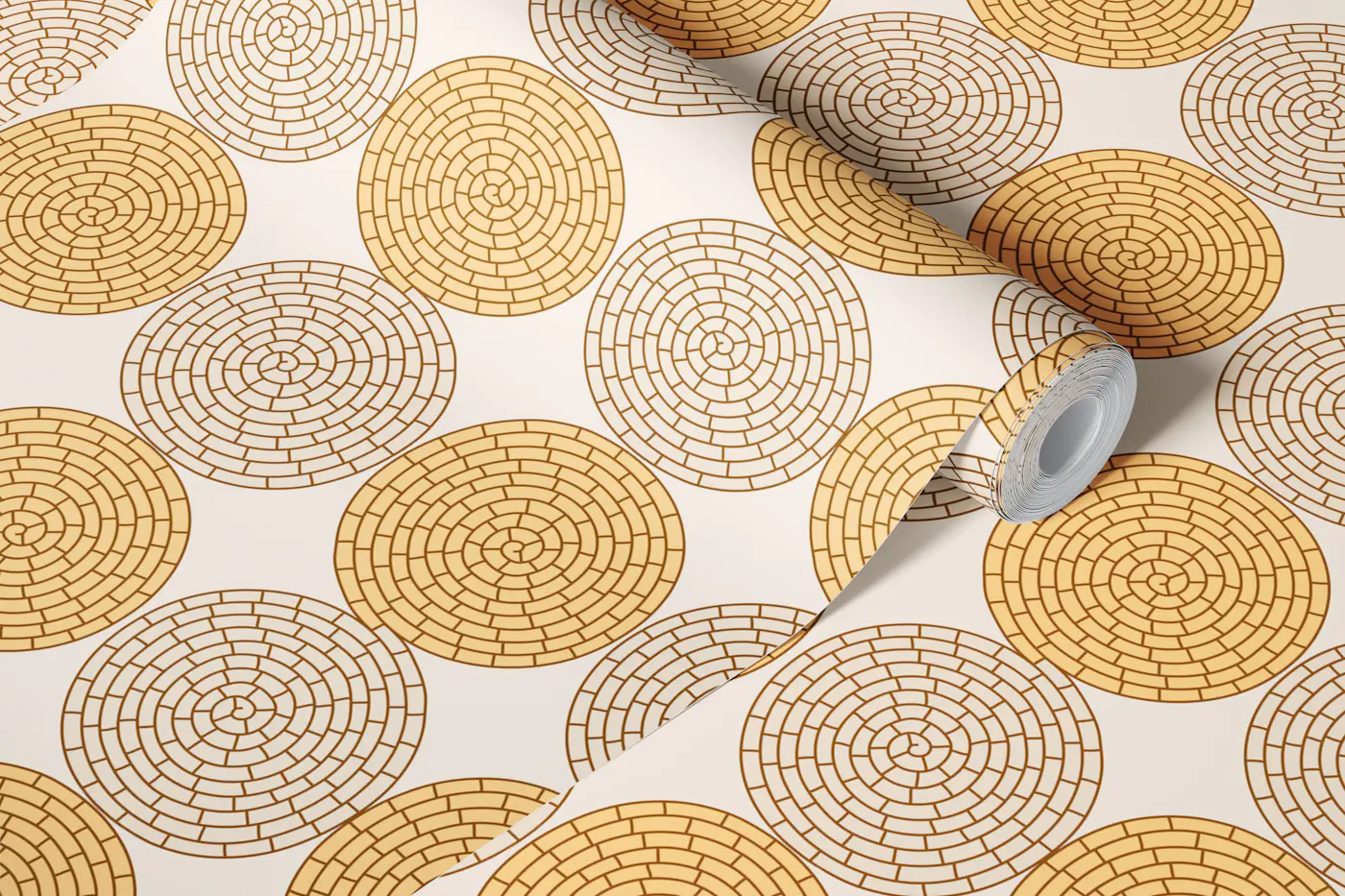Desert woven circles Sand Yellow wallpaper roll