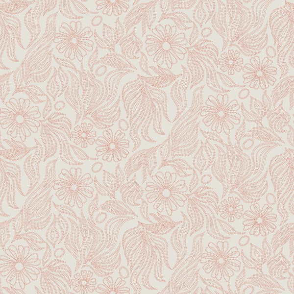 Retro Coral Flower Stitched Botanical
