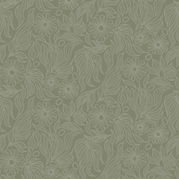 Retro Stitched Floral Sage Bloom
