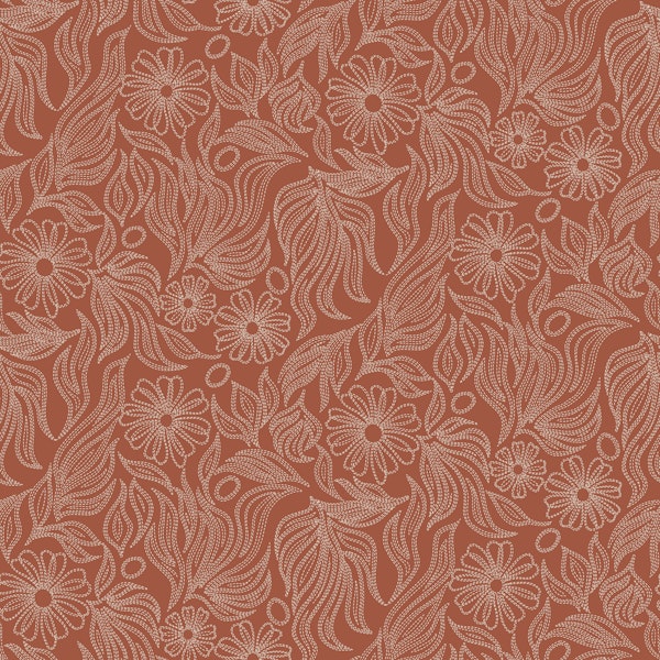 Retro Auburn Flower Stitched Botanical