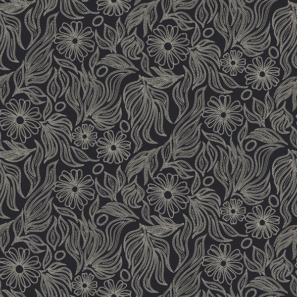 Retro Midnight Flower Stitched Botanical
