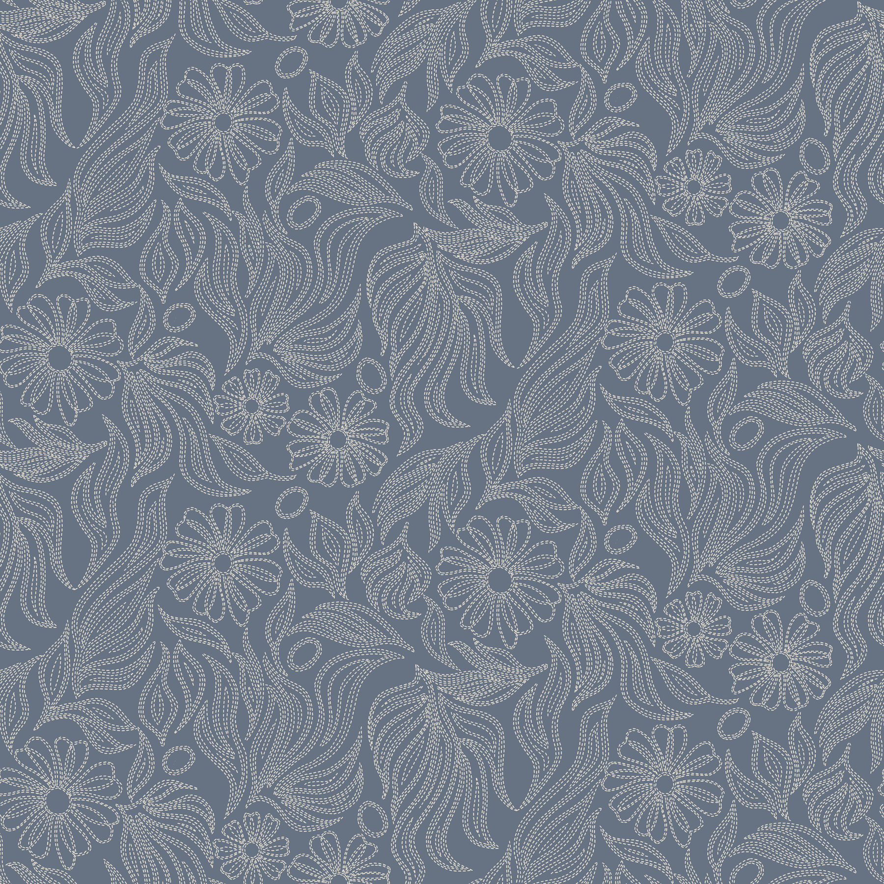 Vintage Denim Floral Stitch Botanical wallpaper | Happywall