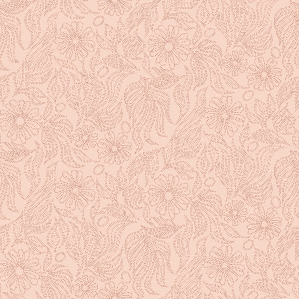 Retro Peach Blush Flower Stitched Botanical