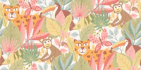 Pastel Jungle Animals Cute Botanical Nursery behang