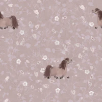 Whimsical Ponies and Wildflowers - Dusty Pink tapetas