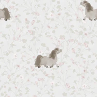 Whimsical Ponies and Wildflowers - Greige tapetas