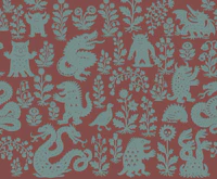 Playful mythical beats burgundy wallpaper