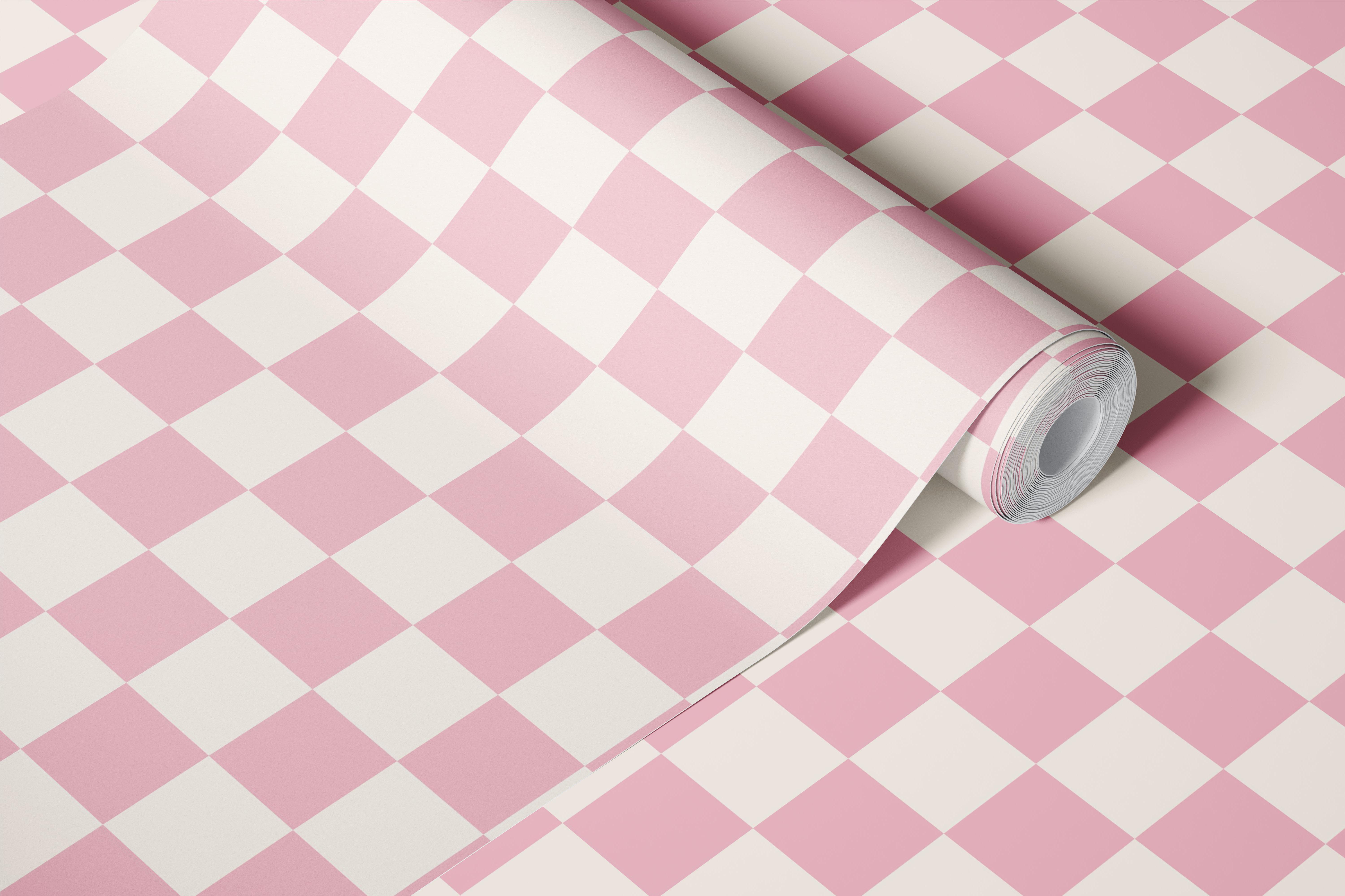 Soft Pink Gingham Squares Tapete in einem Raum
