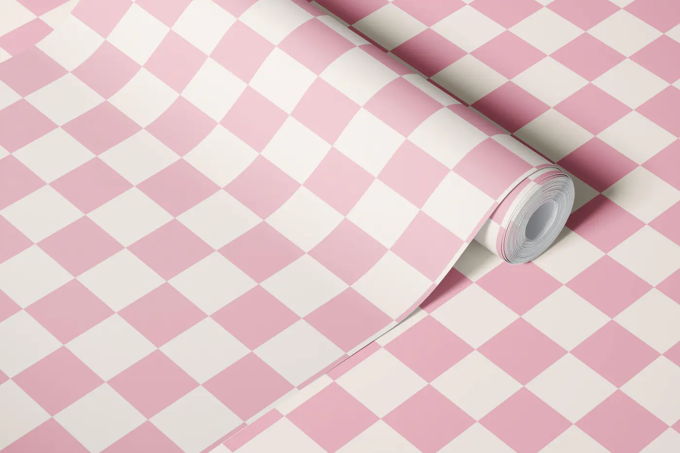 Soft Pink Gingham Squares wallpaper roll