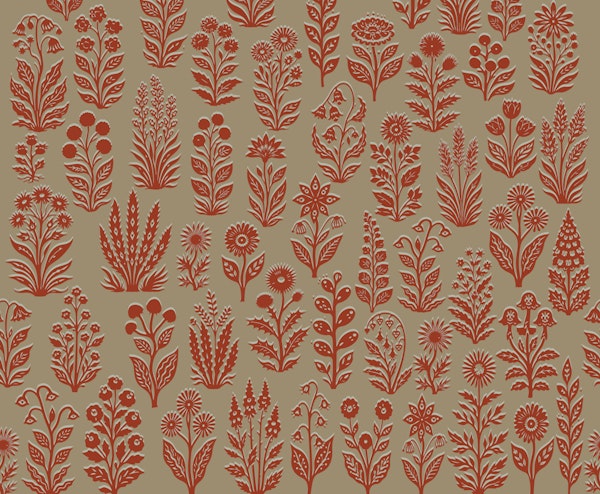 Botanical Folk Art Rust Red