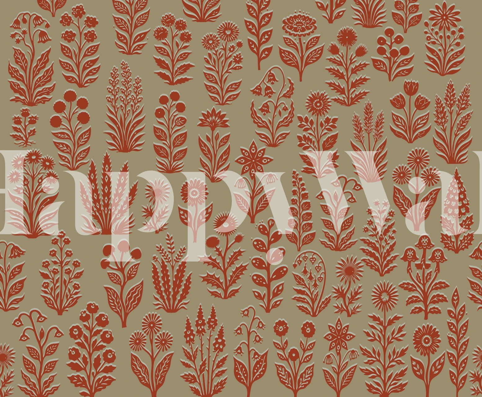 Botanical Folk Art Rust Red tapeet