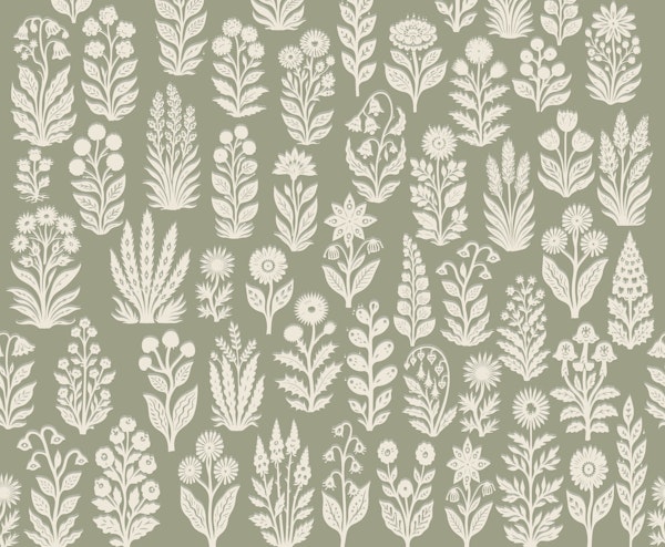 Botanical folk art greige