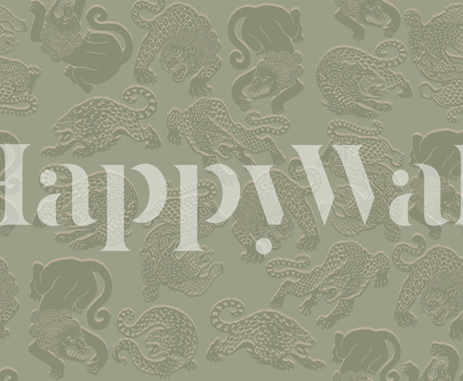 Wild Leopard Toile Sage behang in een kamer