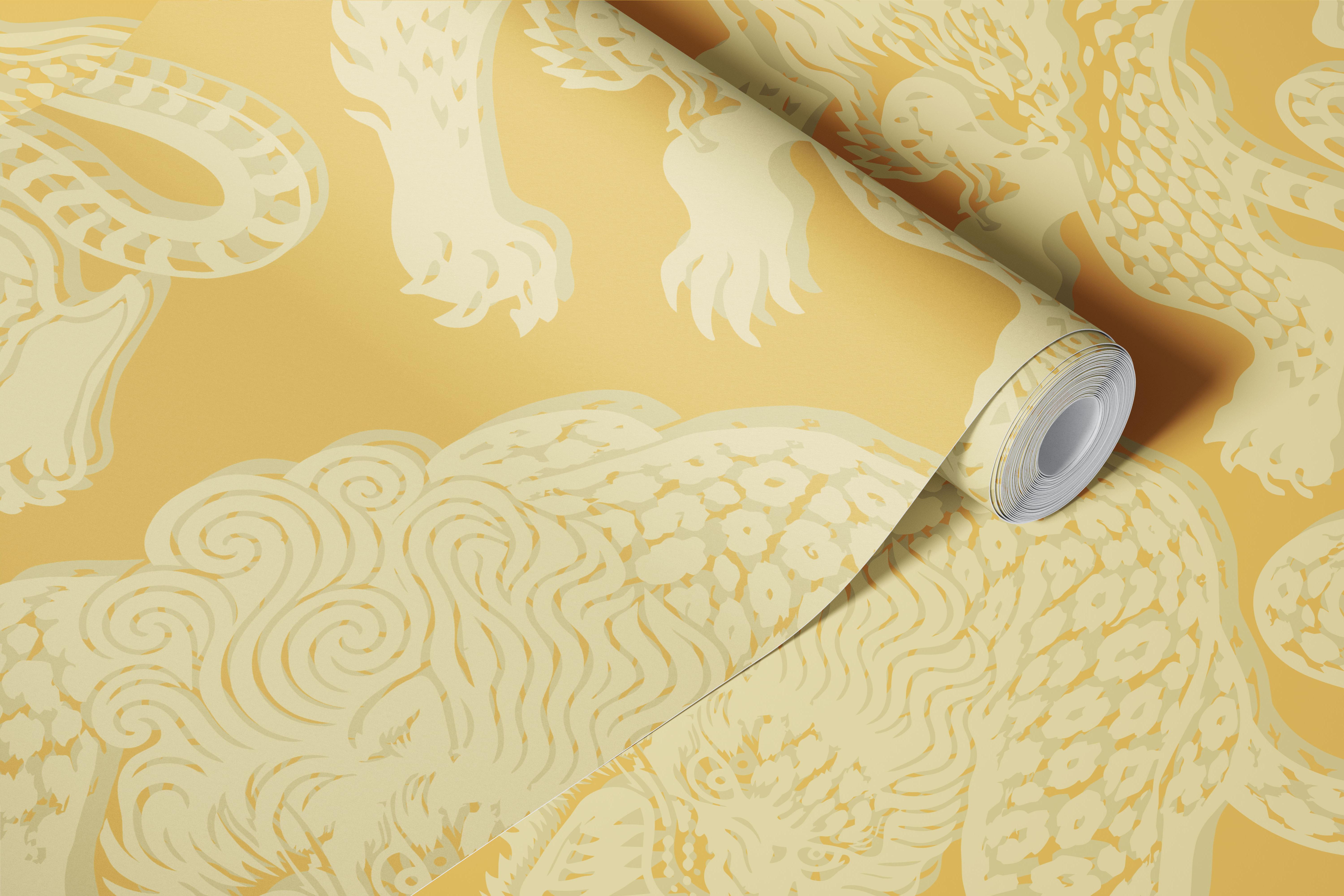 Wild Leopard Toile Mustard Yellow tapetti huoneessa