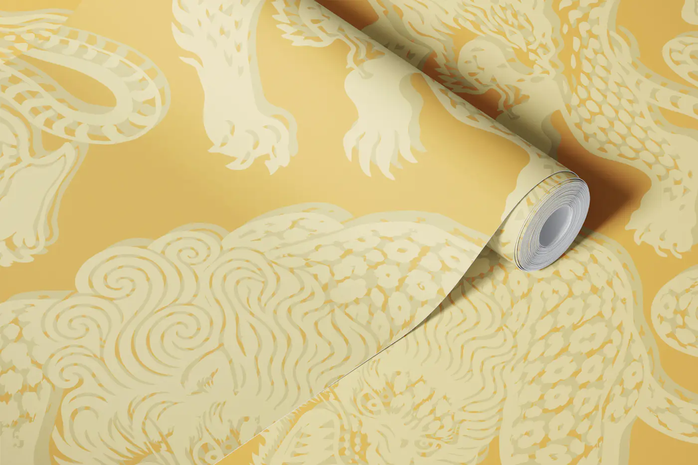 Wild Leopard Toile Mustard Yellow wallpaper roll