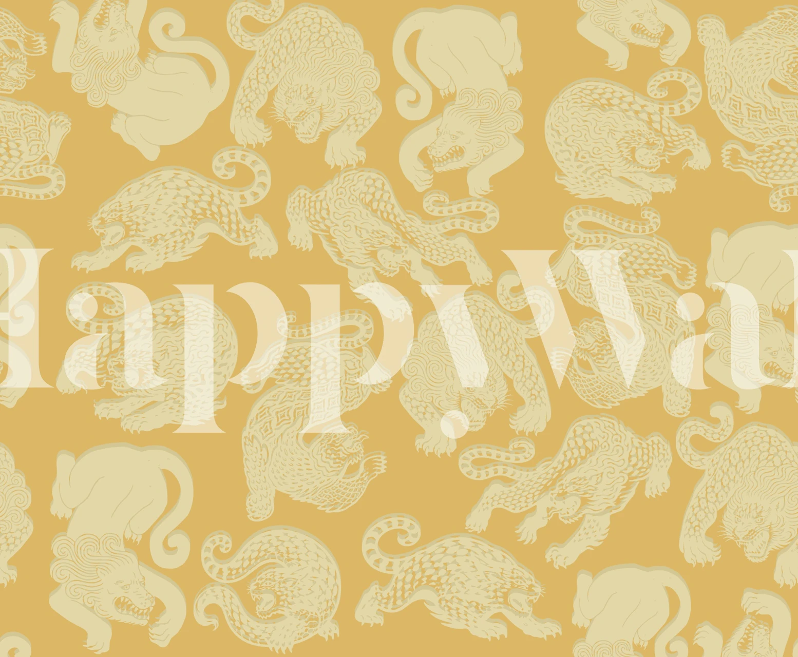 Wild Leopard Toile Mustard Yellow Tapete in einem Raum