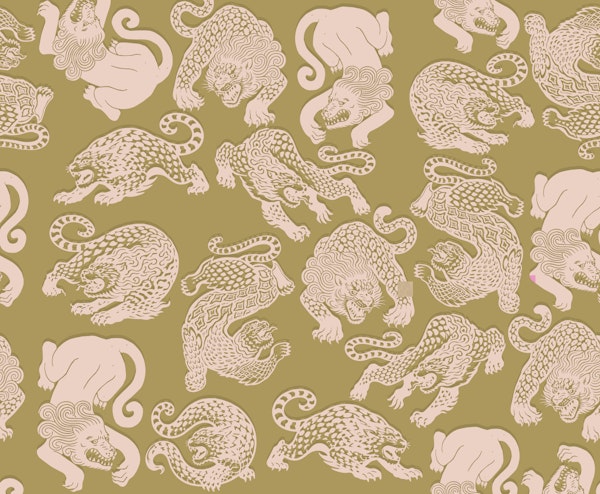 Wild leopard toile sage Pink Mustard