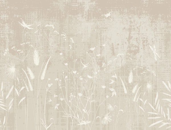 Wildflowers and Dragonflies in Beige
