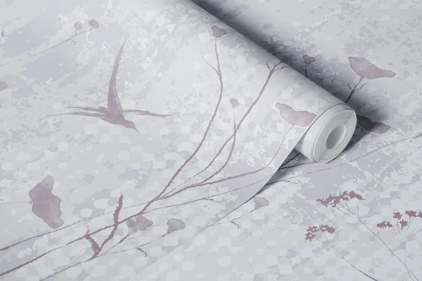 Wildflowers and Dragonflies Soft Lavender wallpaper roll