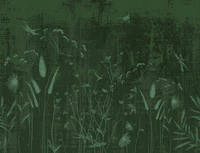 Wildflowers and Dragonflies in Deep Green behang