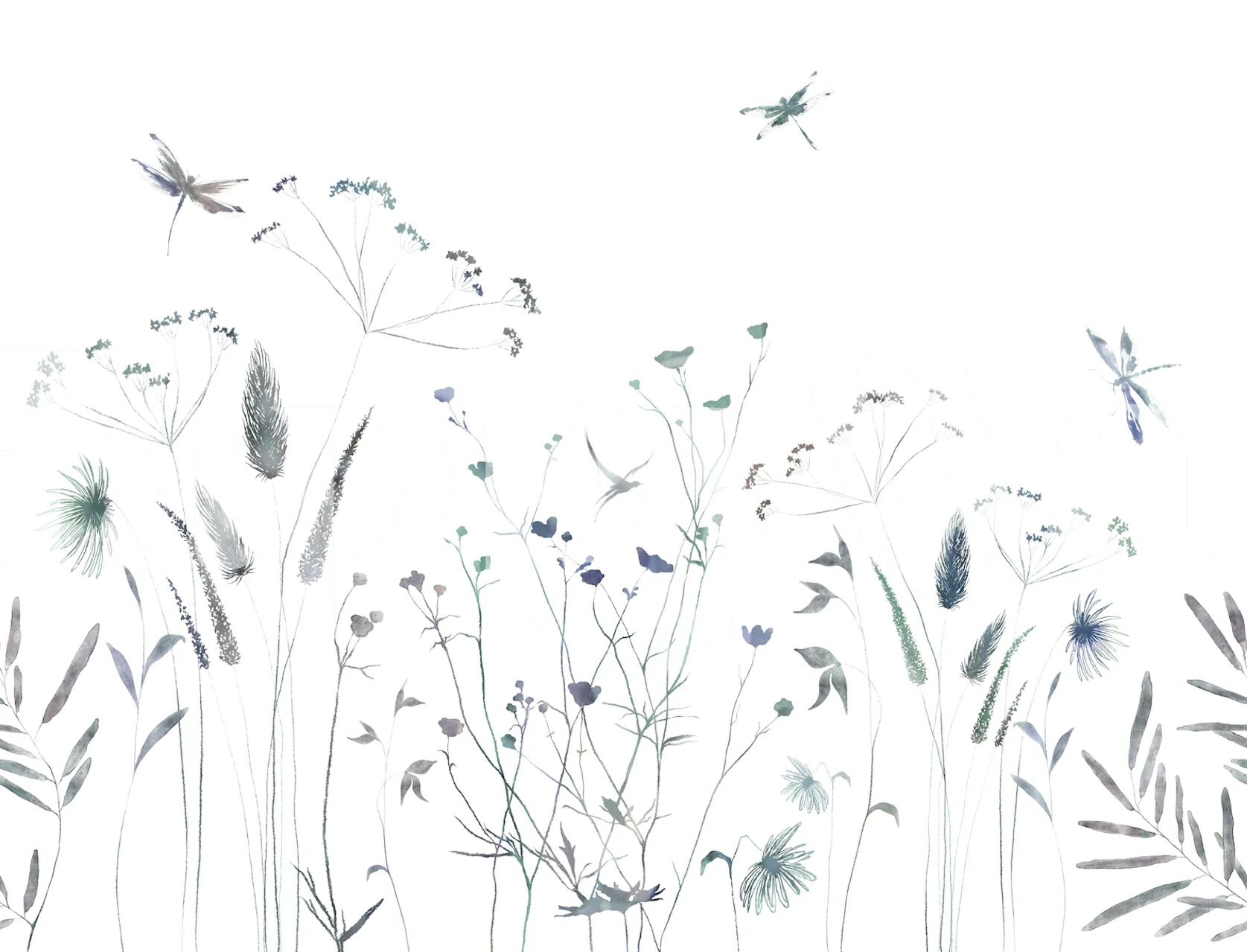 Wildflowers and dragonflies wallpaper in a room