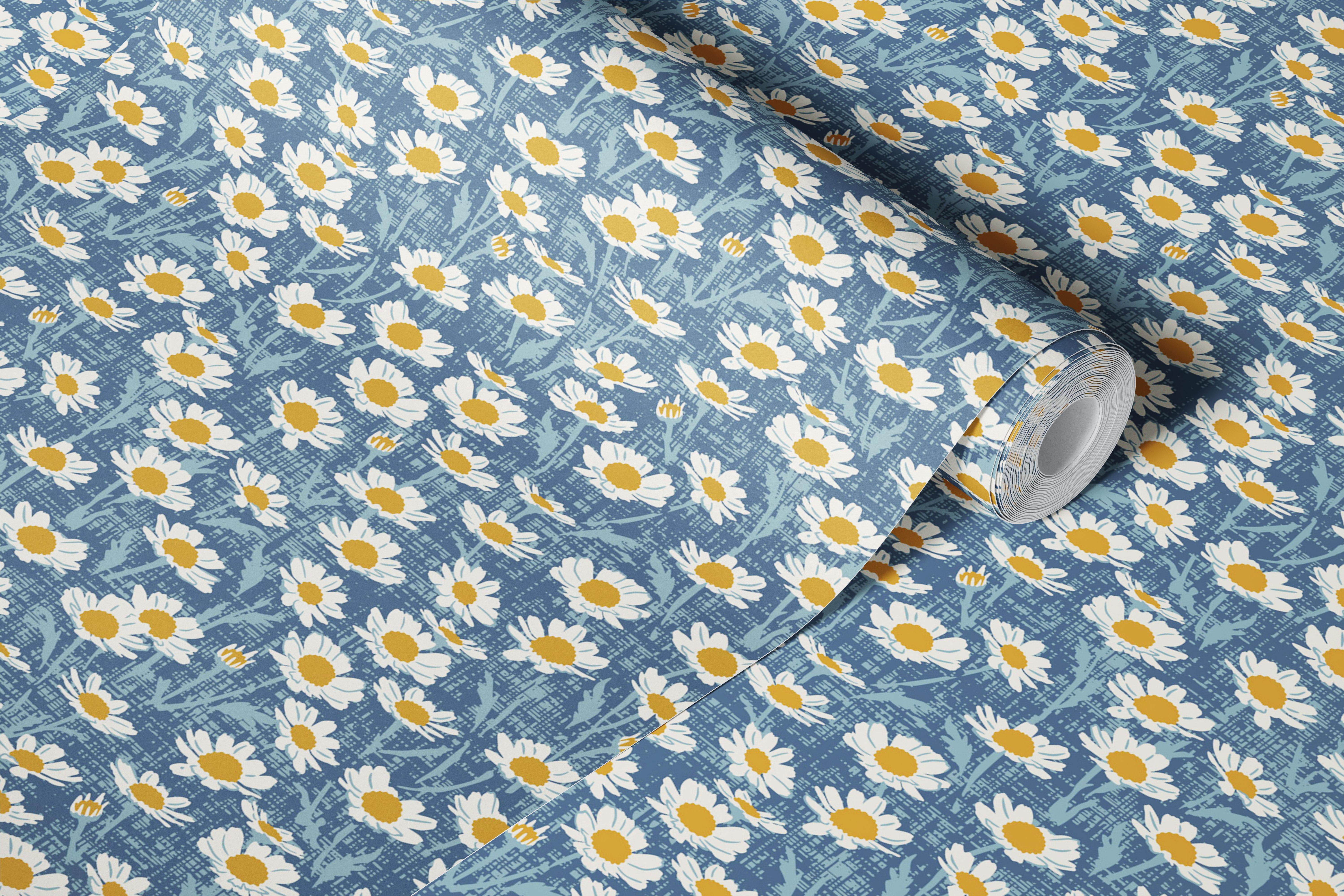 Diseño de papel pintado Daisy field en una habitación