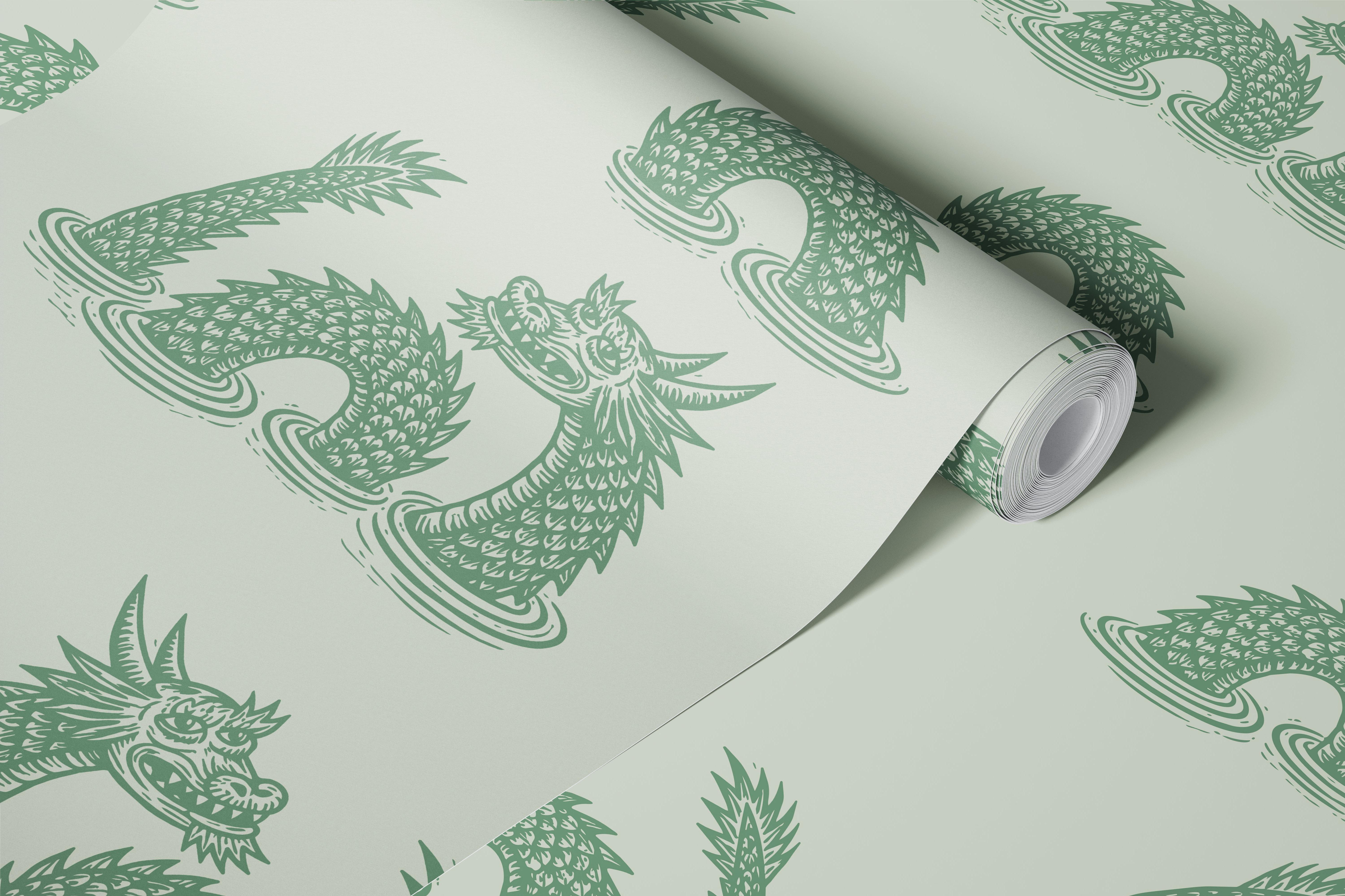 Mythical sea dragon wallpaper in room setting
