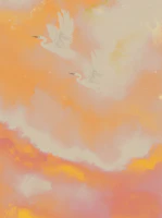 Celestial Herons in Golden Clouds wallpaper
