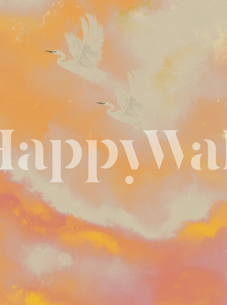 Celestial Herons in Golden Clouds wallpaper in a room