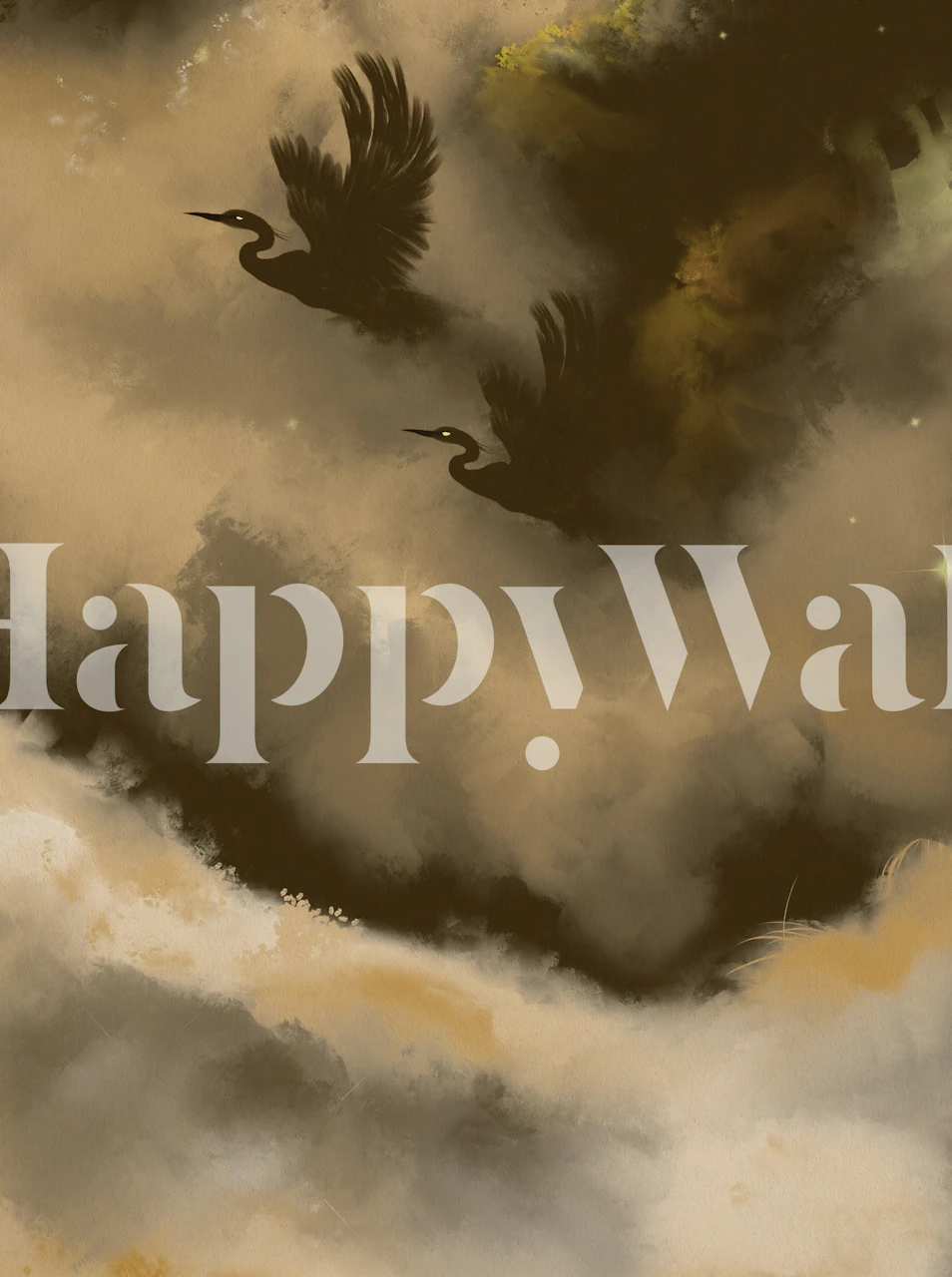 Design della carta da parati Twilight Herons in Clouds Prophecy