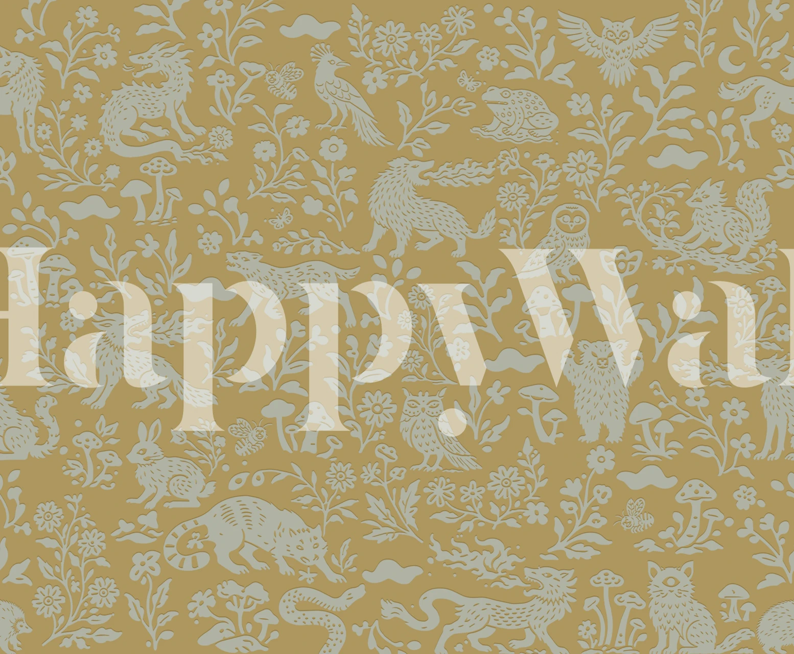 Folklore forest creatures mustard wallpaper design