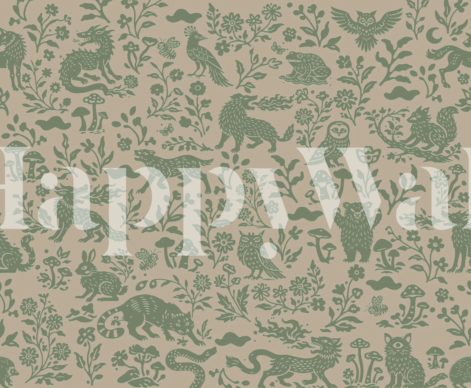 Folklore Forest Creatures green wallpaper in a room